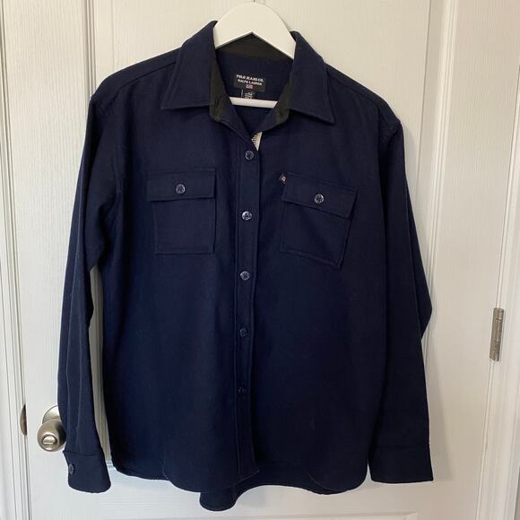 Ralph Lauren Polo Jeans Med Navy Wool Blend Button Shirt Jacket Preppy Cabincore - Picture 11 of 12